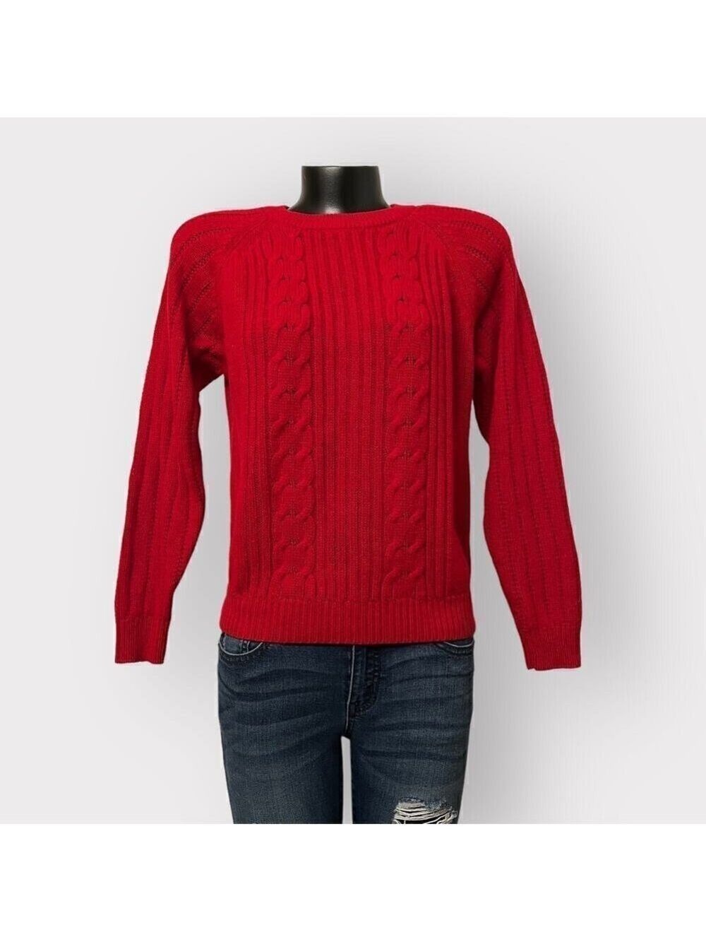 Center Aisle VINTAGE Womens Oversized Sweater sz S Cable Knit Soft Red Christmas